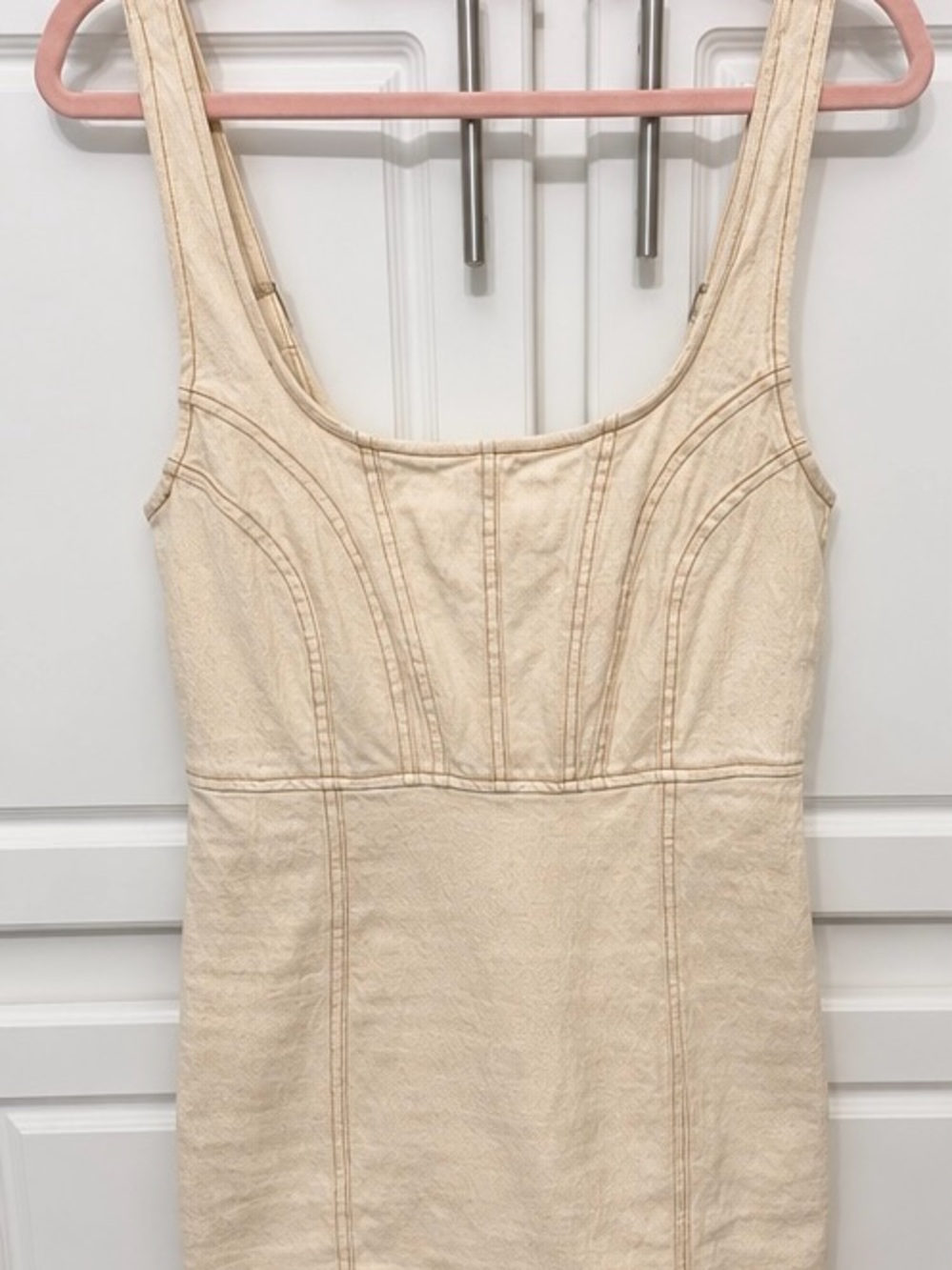 Haute Monde cream corset-style mini dress, size M.
